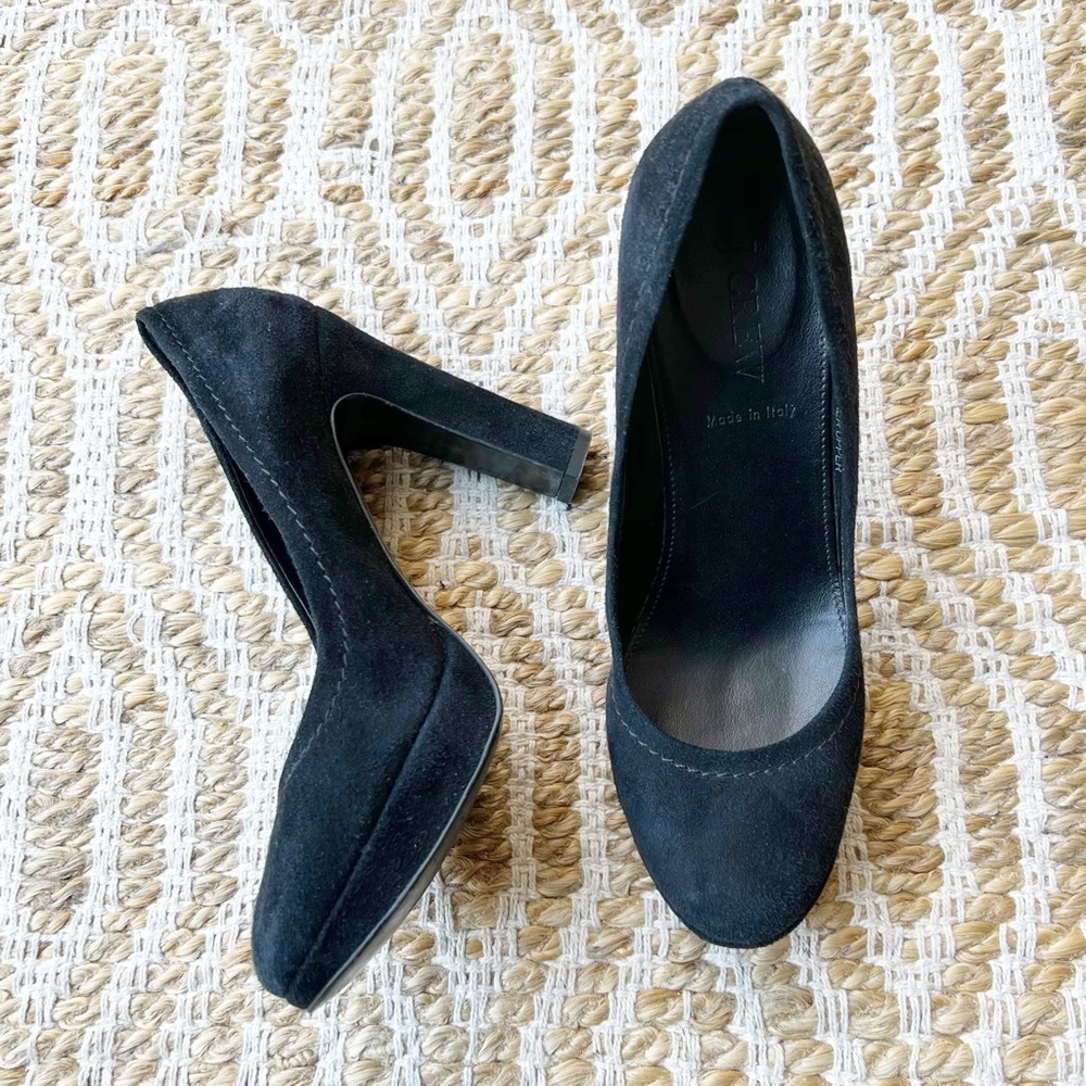 J Crew Coddington Suede Round Toe Platform Pumps Heels Shoes Black Size 7.5